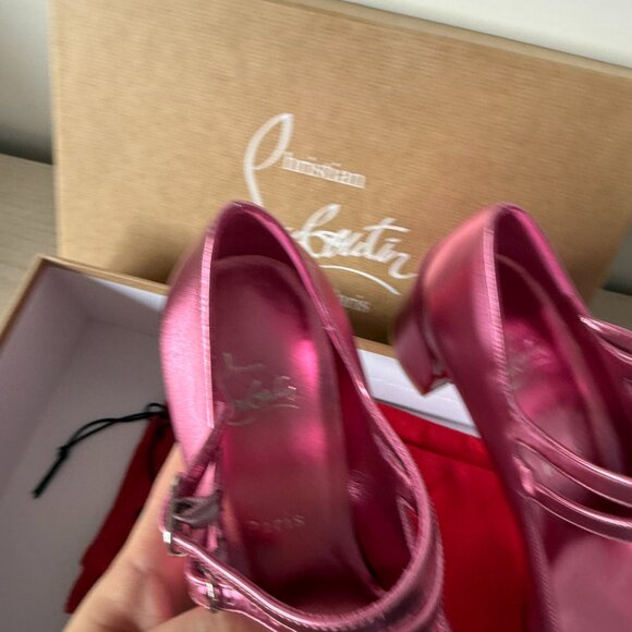 NWT Christian Louboutin Miss Jane 55 Mary Jane Pumps In Glam Pink Metallic - Picture 7 of 12